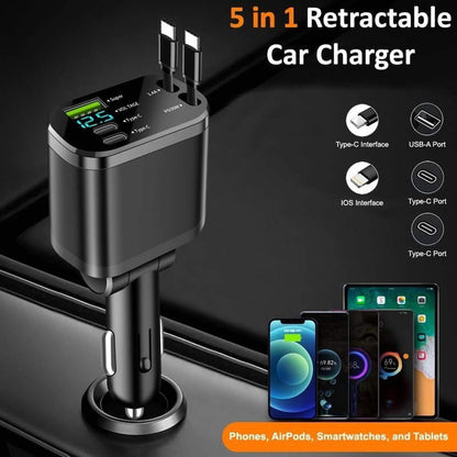 120W 5-in-1 Retractable Car Charger