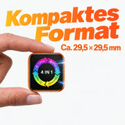 Kompaktes Format, etwa 29,5 × 29,5 mm.