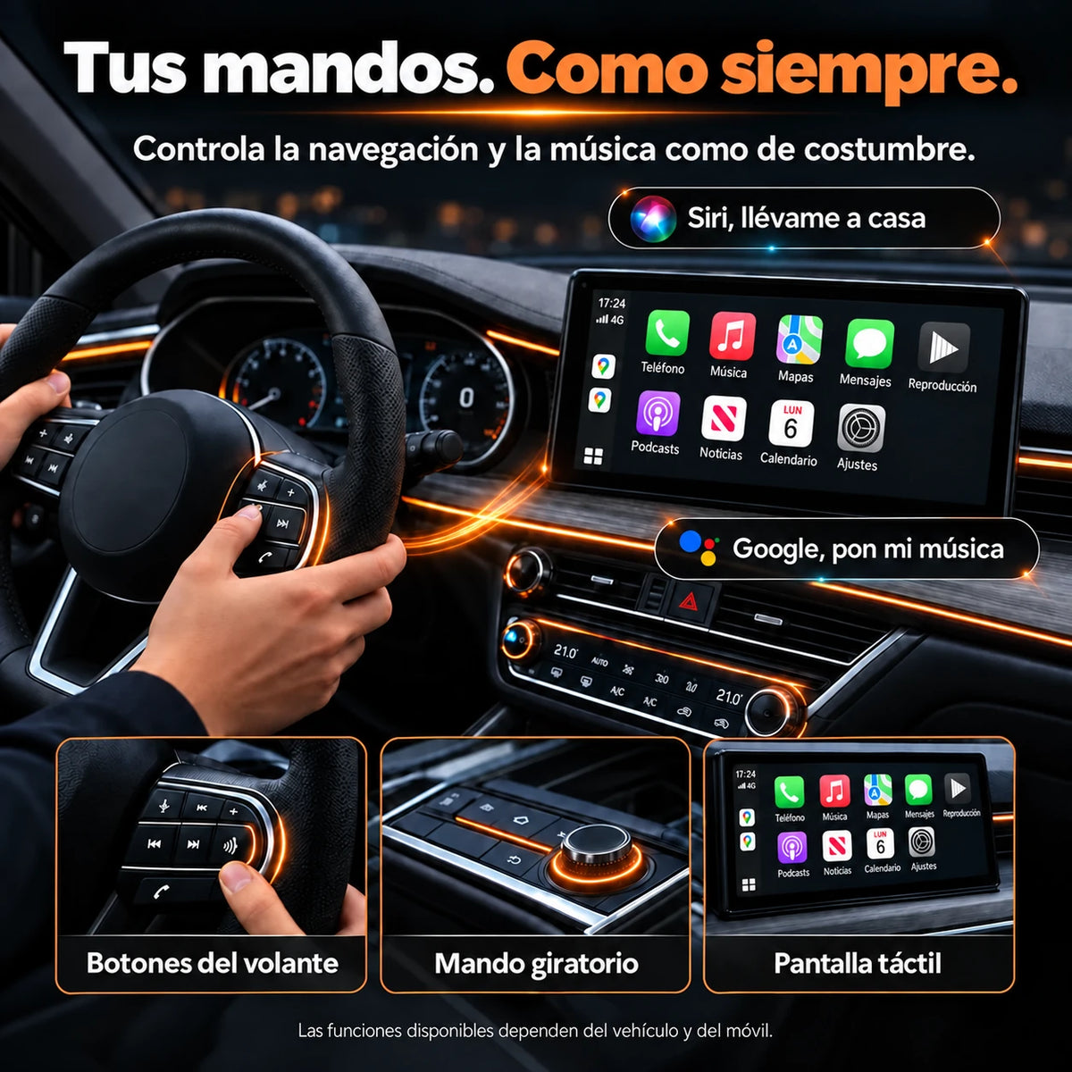 Botones del volante, mando giratorio y pantalla táctil según el equipamiento.