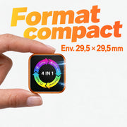 Format compact, environ 29,5 × 29,5 mm.